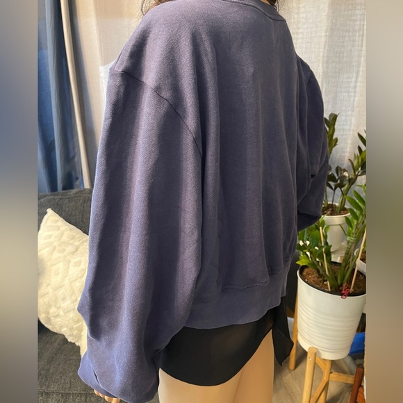 PINK Victoria Secret Cropped Ivy Fleece Yoke Seam Sweatshirt In Blue XL - Picture 5 of 8